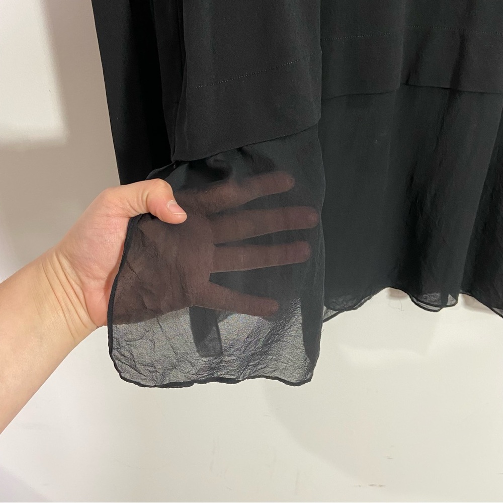 Eileen Fisher Black Silk Long Sleeve Scoop Neck Sheer Panel Top - Picture 4 of 8